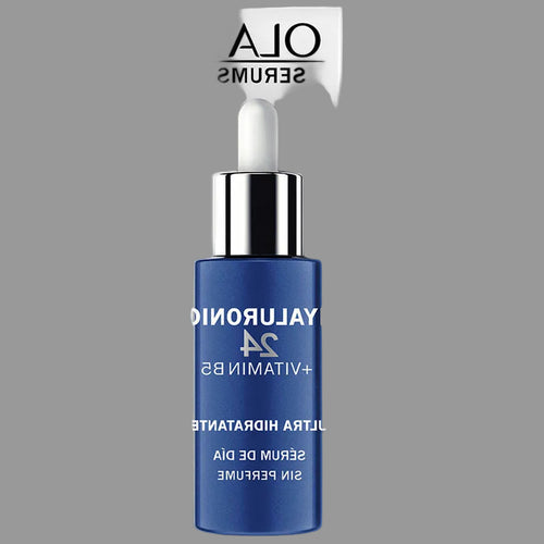 Olay Hyaluronic 24 + Vitamin B5 serum packaging on a white background
